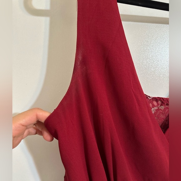 GUC LULUS Kiska Burgundy Lace Wide-Leg V-Neck Jumpsuit - Picture 10 of 13